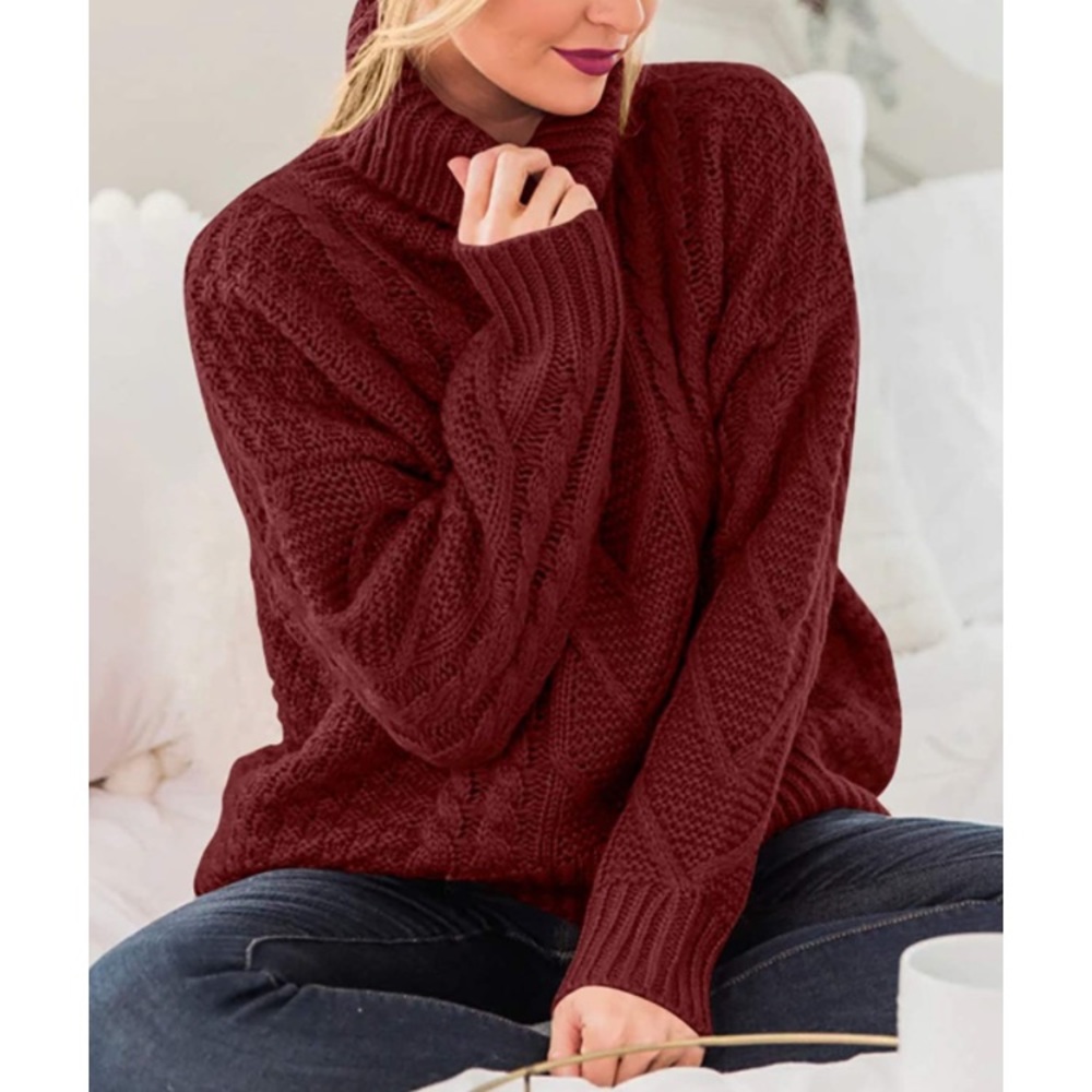 SOLD Maroon Turtleneck Chunky Pullover Sweater - Picture 6 of 12